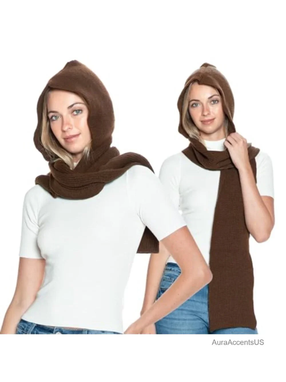 Knitted Hooded Scarf 2-in-1 Balaclava Winter Head Neck Ear Coverage Unisex